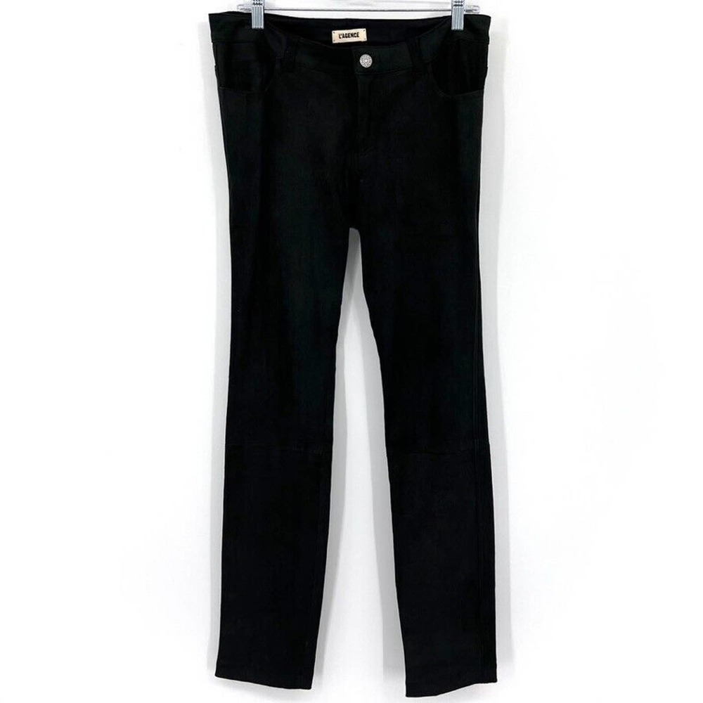 L'Agence Womens 28 Lambskin Leather Suede Pants Black Slim Straight